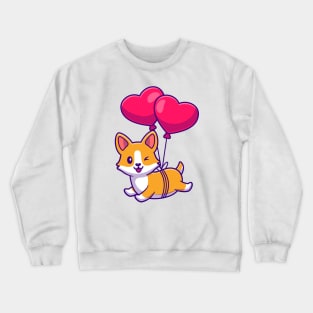 Cut Corgi Dog Floating With Heart Love Balloon Crewneck Sweatshirt